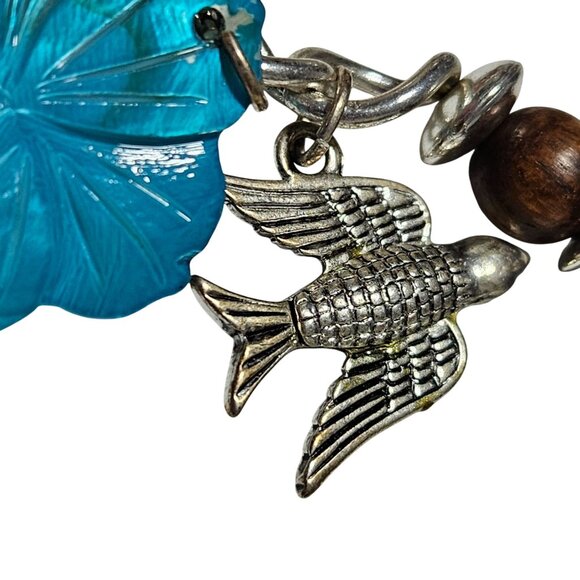Handcrafted Charm Bracelet Wooden Beads Metal Heart Bird Blue Floral Charms - Picture 5 of 8
